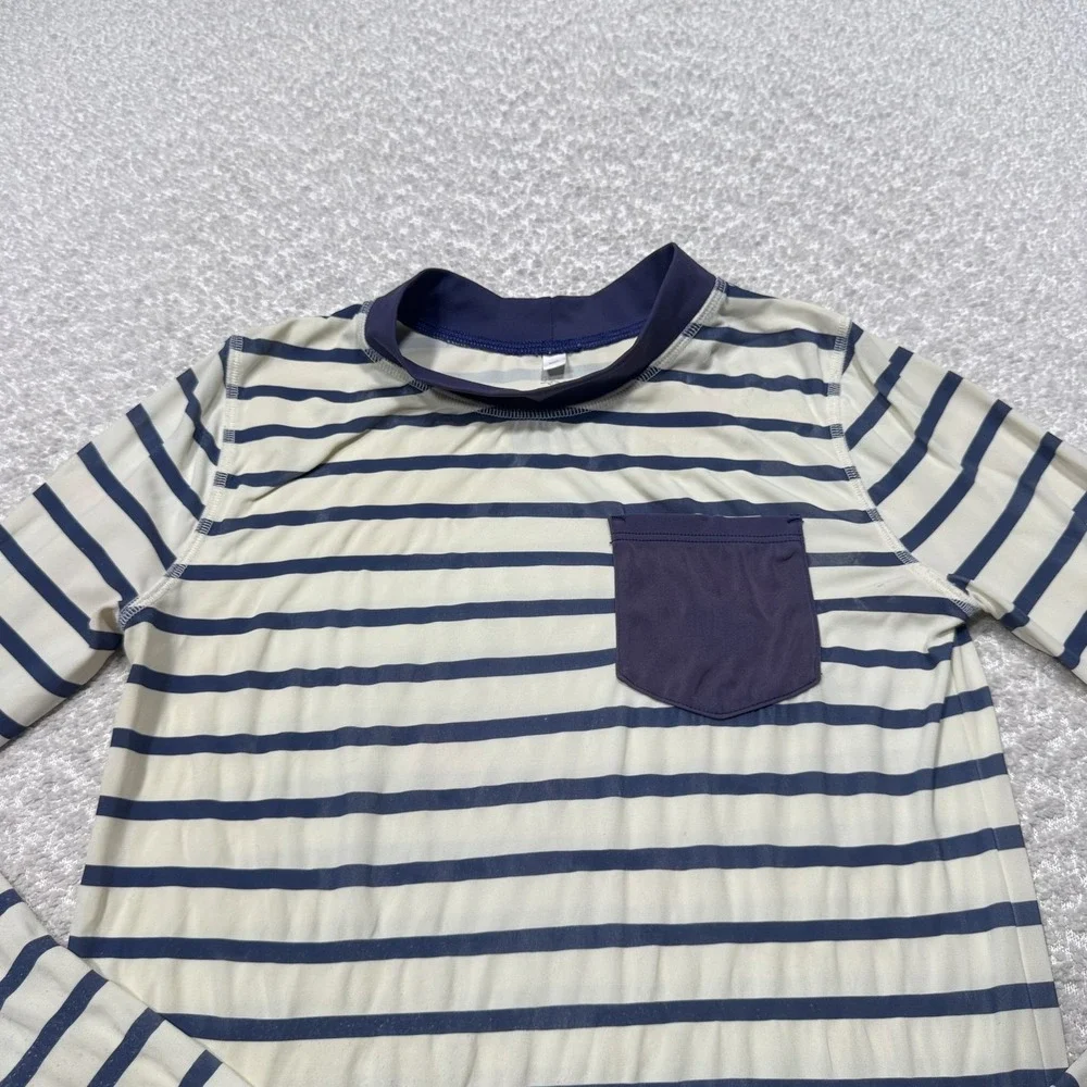 Boden Rash Guard Shirt Youth 11-12Y Blue White Striped Long Sleeve UPF 40+ Swim